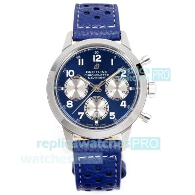 BLS Swiss Copy Breitling Transocean Chronograph Blue Dial Leather Strap Watch 
